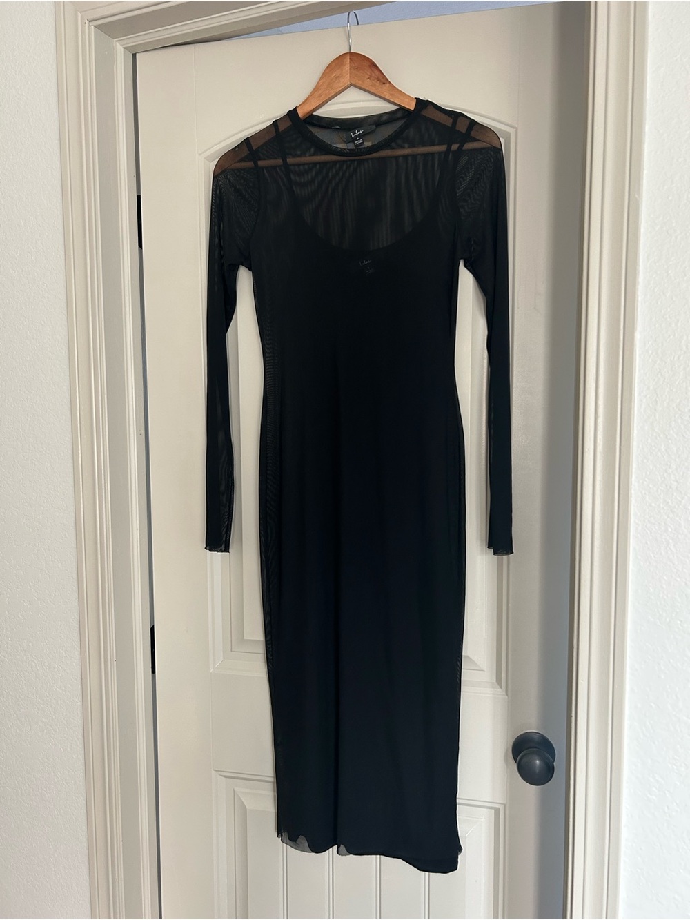 Lulu's Black Long-Sleeve Mesh Panel Bodycon Dress